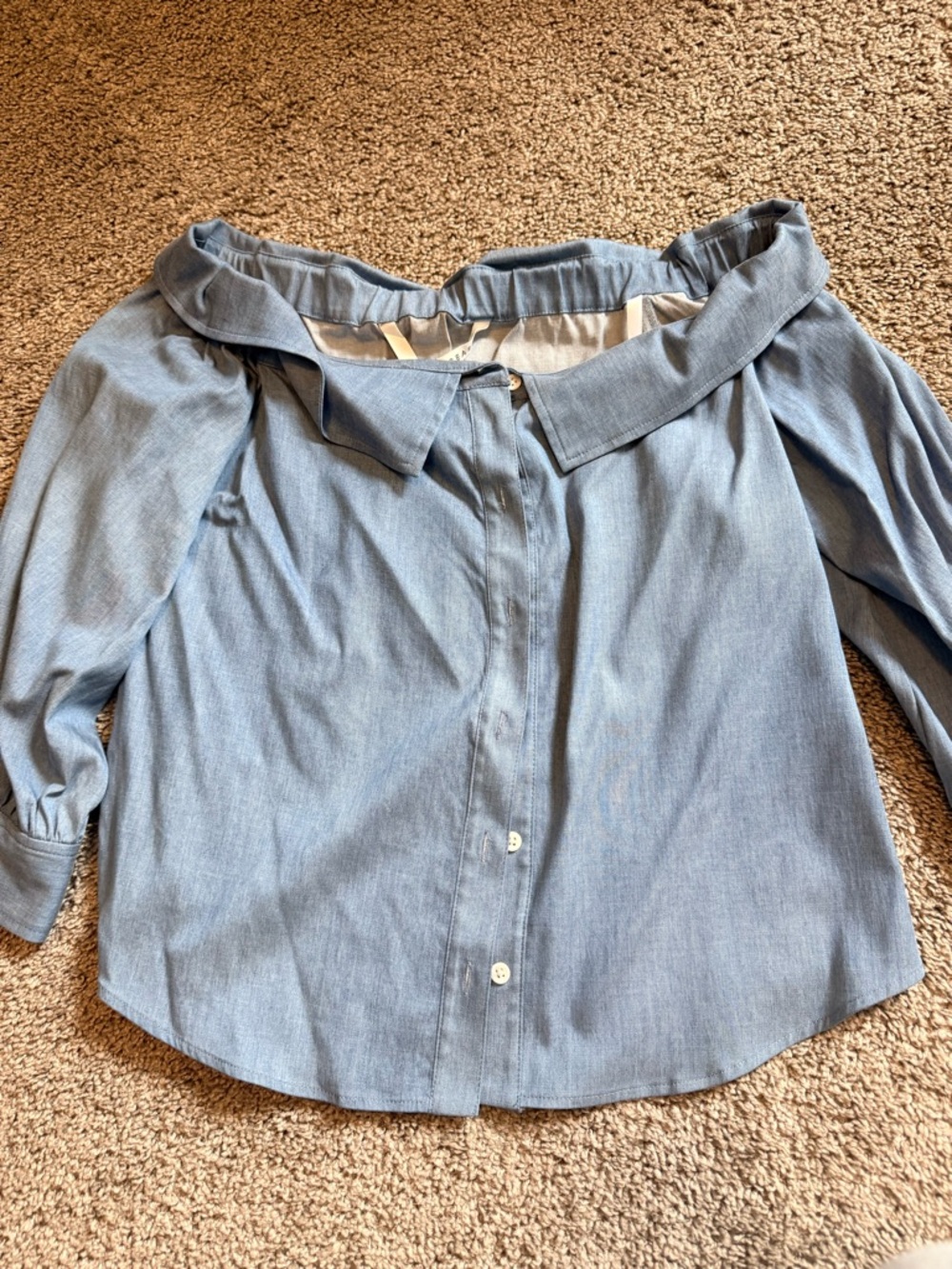 Veronica Beard Light Blue Off-Shoulder Button-Down Top